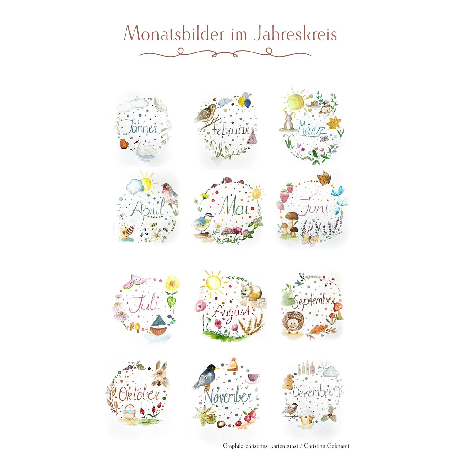 Jahreskreis Kalender Monatsbilder Übersicht Christinas Kartenkunst