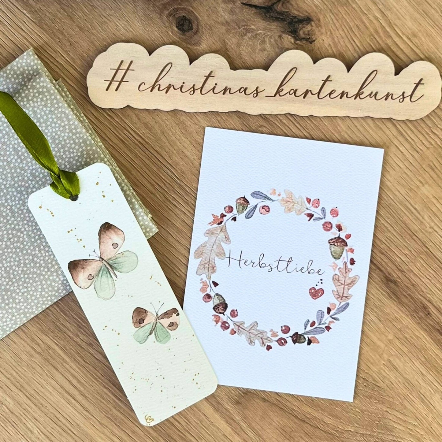 Karte Herbstliebe Kranz und Lesezeichen Christinas Kartenkunst