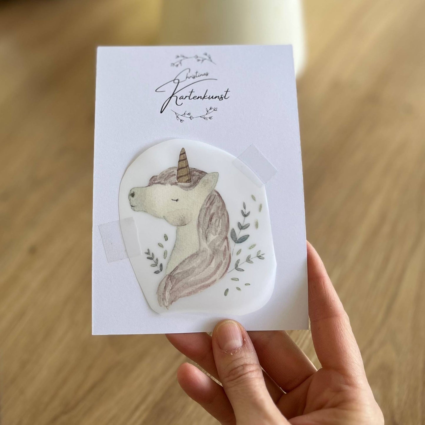 Bügelbild Einhornkopf Blätter Christinas Kartenkunst