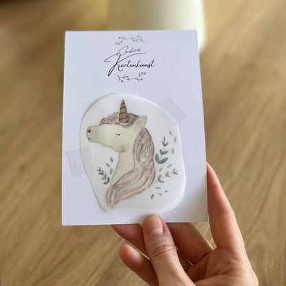 Bügelbild Einhornkopf Blätter Christinas Kartenkunst