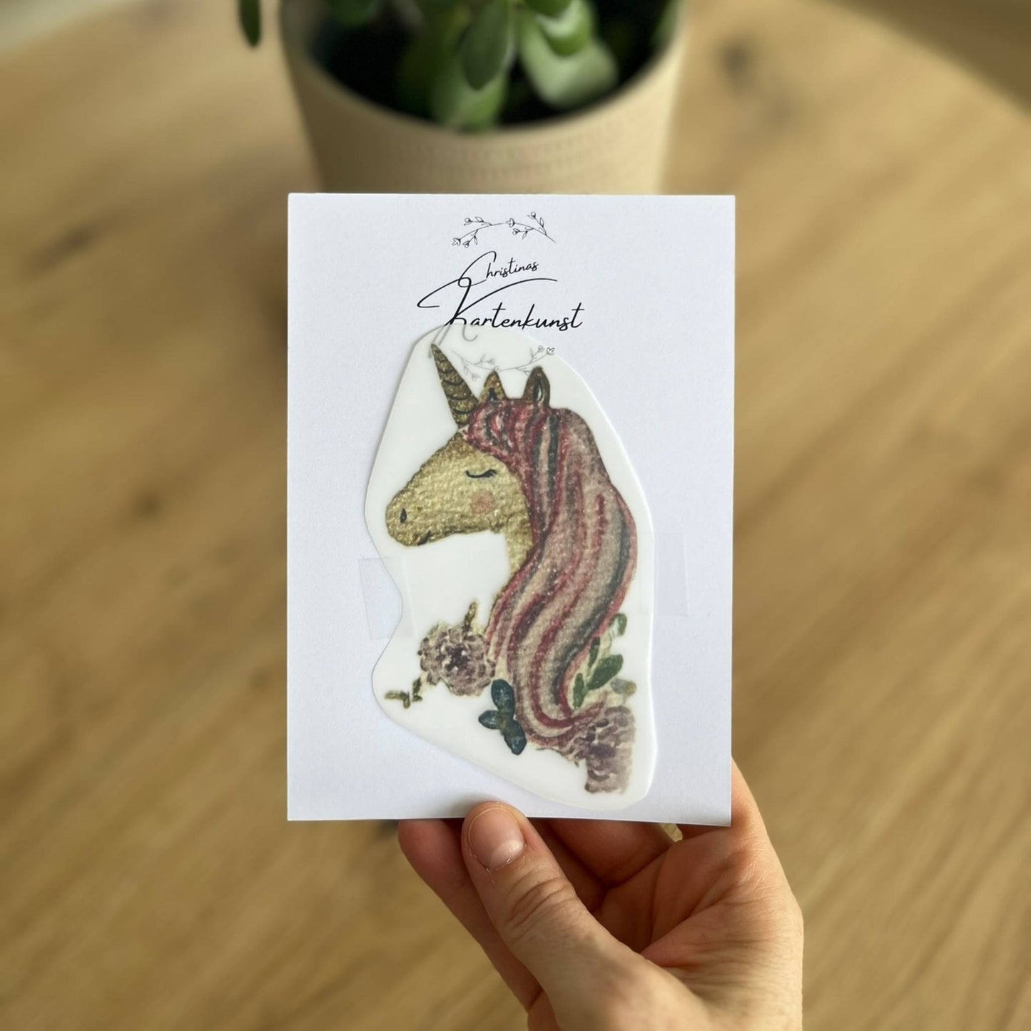 Bügelbild Einhornkopf Blumen Christinas Kartenkunst