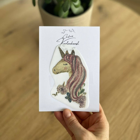Bügelbild Einhornkopf Blumen Christinas Kartenkunst