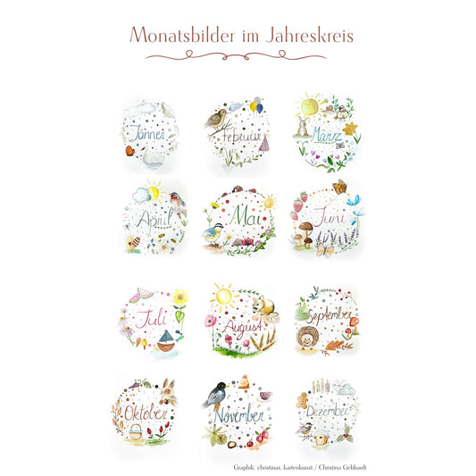Jahreskreis Kalender Monatsbilder Übersicht Christinas Kartenkunst