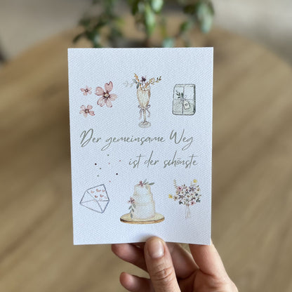 Hochzeitskarte mit illustrierten Symbolen von Christinas Kartenkunst