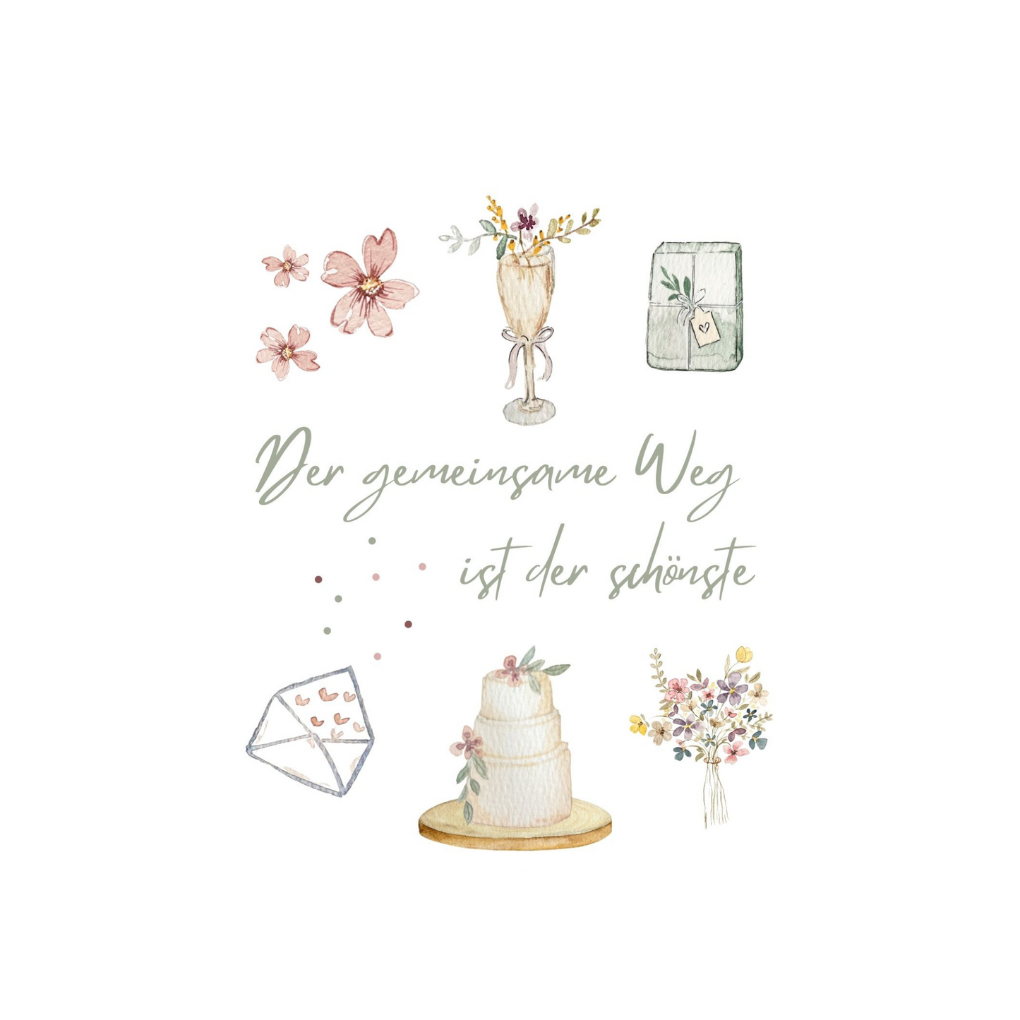 Hochzeitskarte mit illustrierten Symbolen von Christinas Kartenkunst