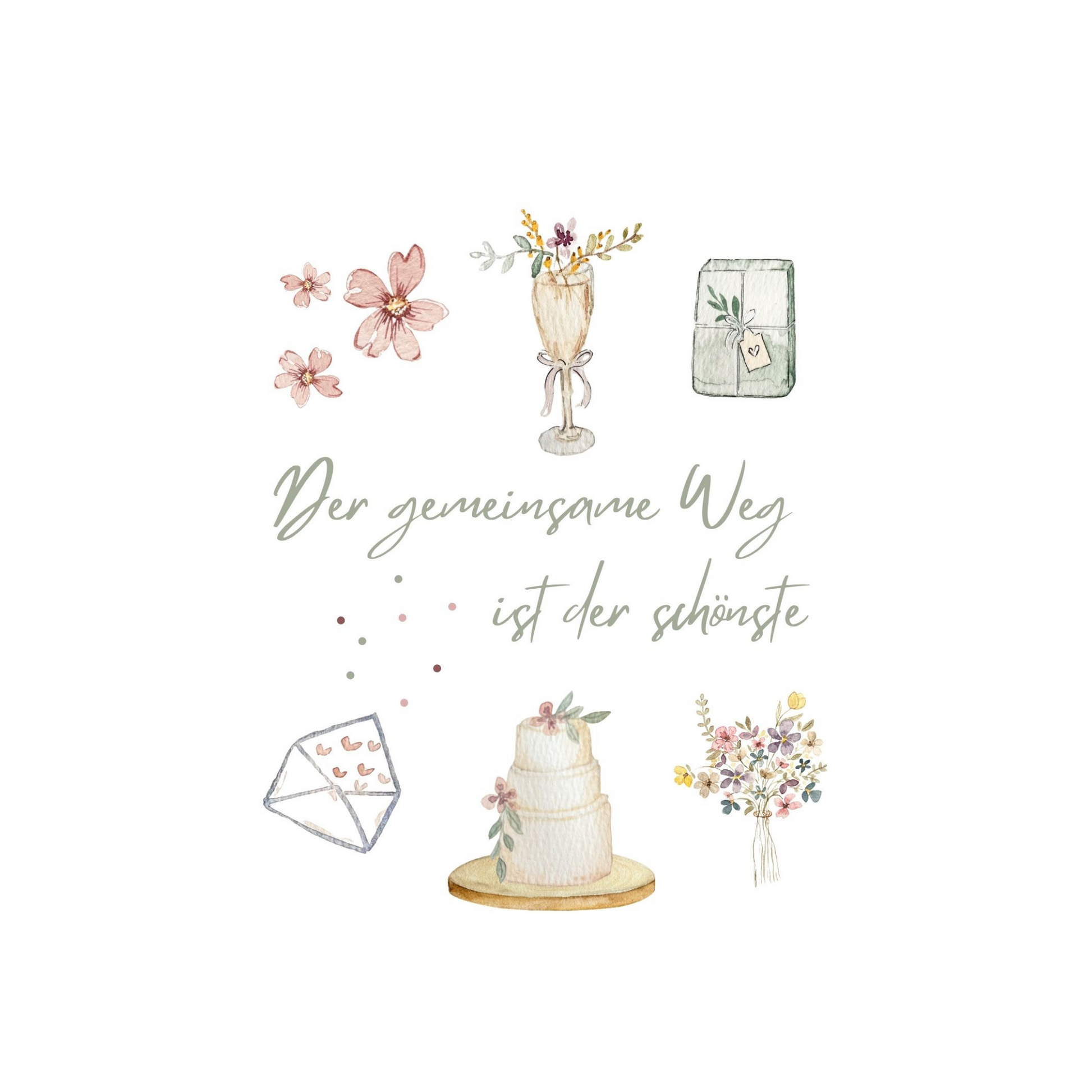 Hochzeitskarte mit illustrierten Symbolen von Christinas Kartenkunst