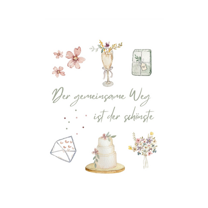 Hochzeitskarte mit illustrierten Symbolen von Christinas Kartenkunst