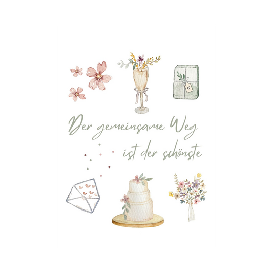 Grußkarte Hochzeit mit illustrierten Symbolen von Christinas Kartenkunst