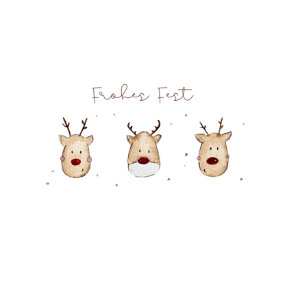 Weihnachtskarte "Frohes Fest" mit drei Rentieren Christinas Kartenkunst