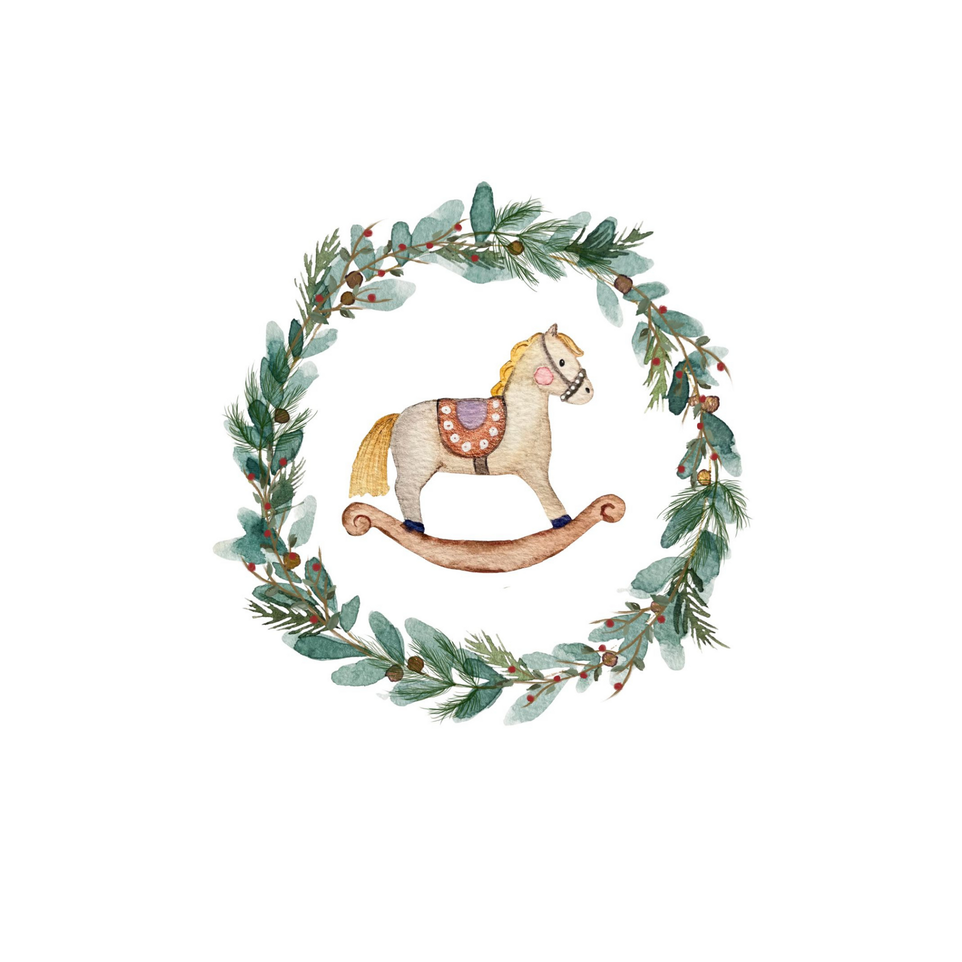 Grußkarte Schaukelpferd im Blätterkranz von Christinas Kartenkunst
