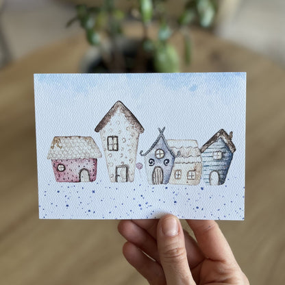 Winterliche Weihnachtskarte Winterhäuschen von Christinas Kartenkunst