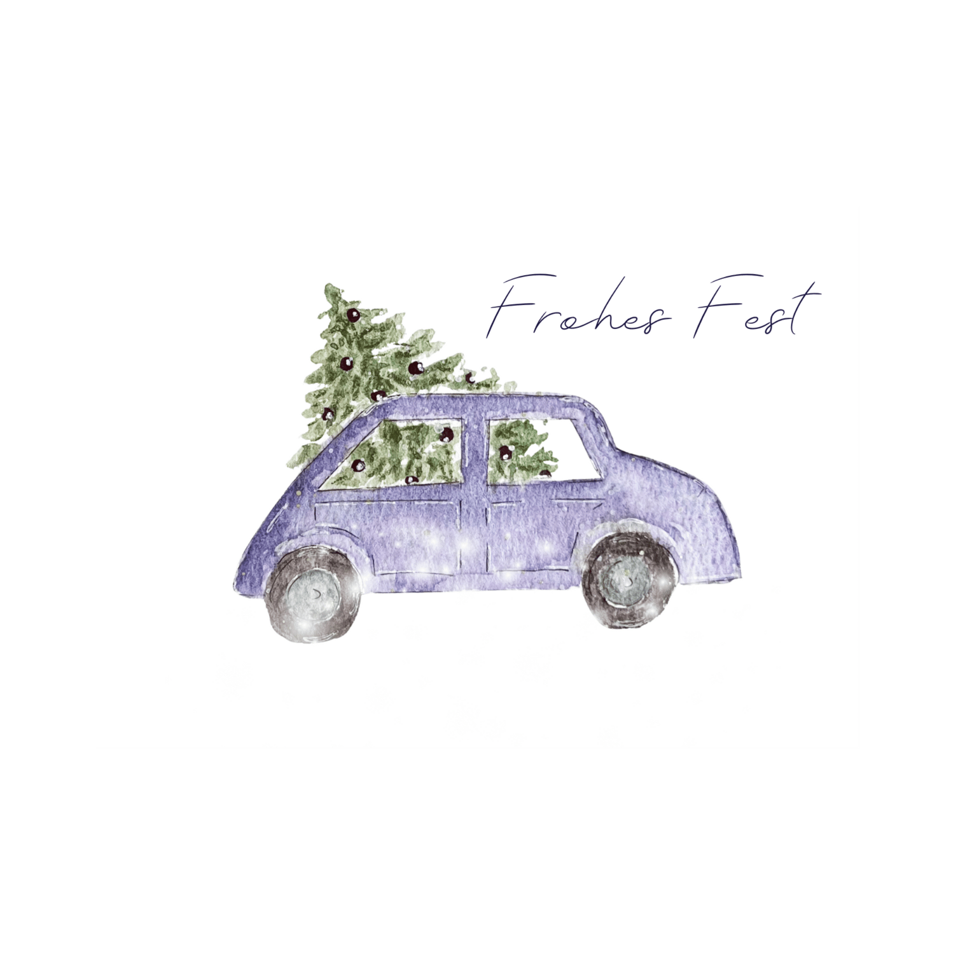 Weihnachtskarte mit Aufdruck "Frohes Fest", Auto und Weihnachtsbaum Christinas Kartenkunst