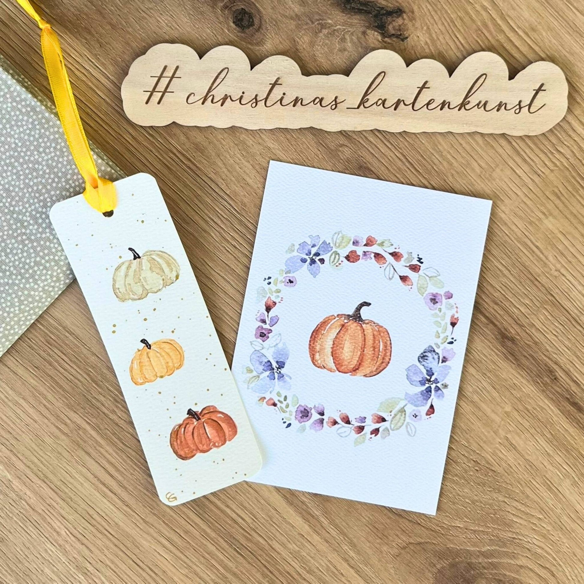 Karte Kürbis und Lesezeichen Christinas Kartenkunst