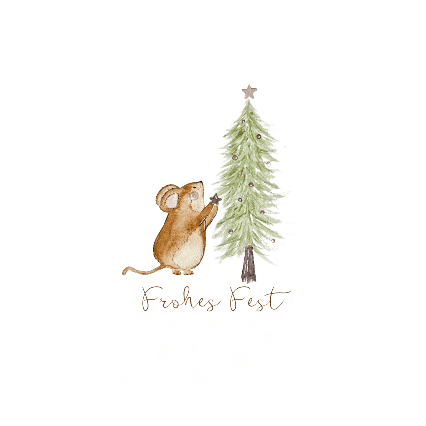 Weihnachtskarte mit Aufdruck "Frohes Fest", kleiner Maus und Weihnachtsbaum Christinas Kartenkunst