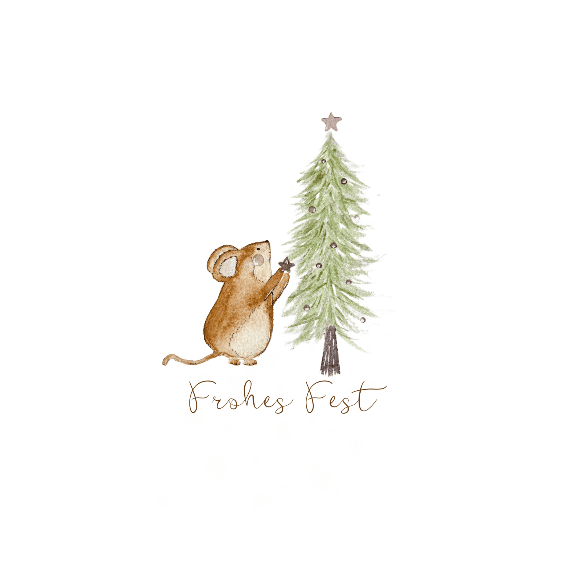 Weihnachtskarte mit Aufdruck "Frohes Fest", kleiner Maus und Weihnachtsbaum Christinas Kartenkunst