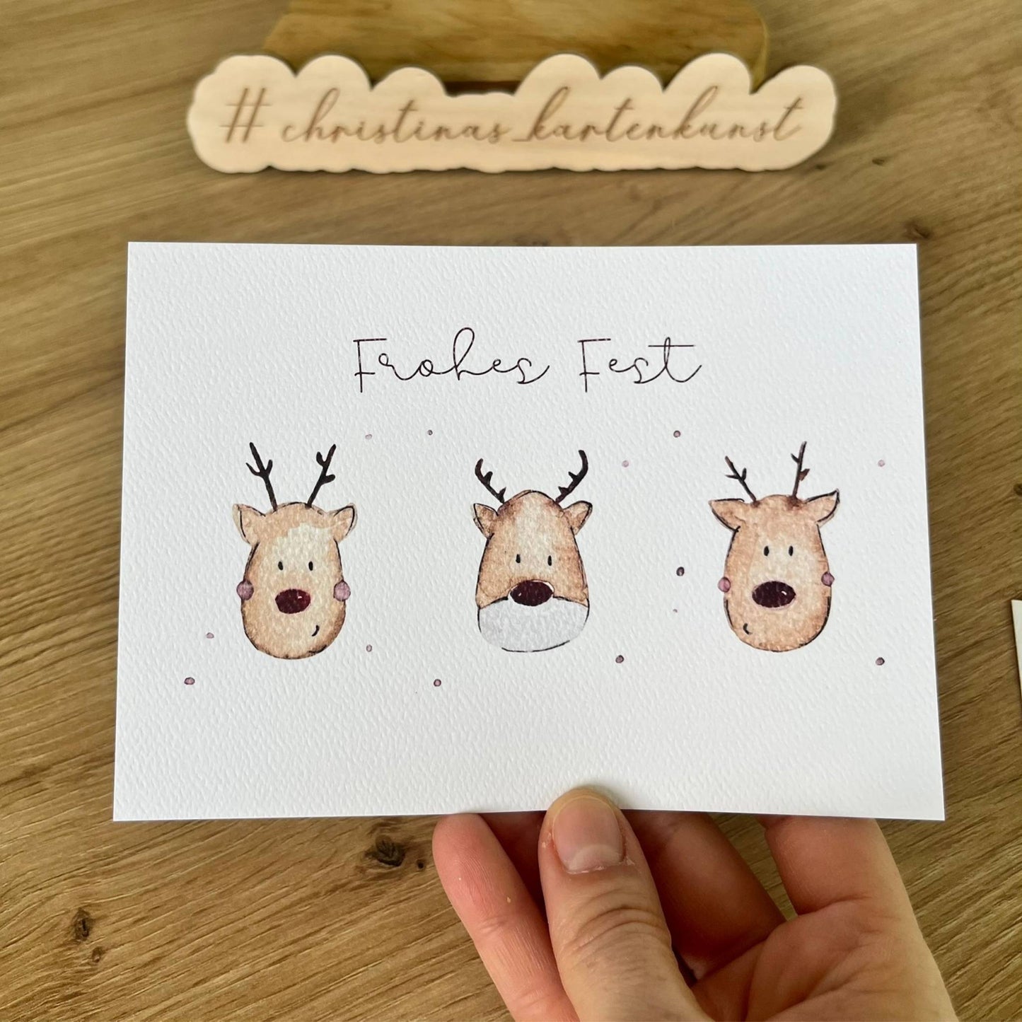 Weihnachtskarte "Frohes Fest" mit drei Rentieren Christinas Kartenkunst