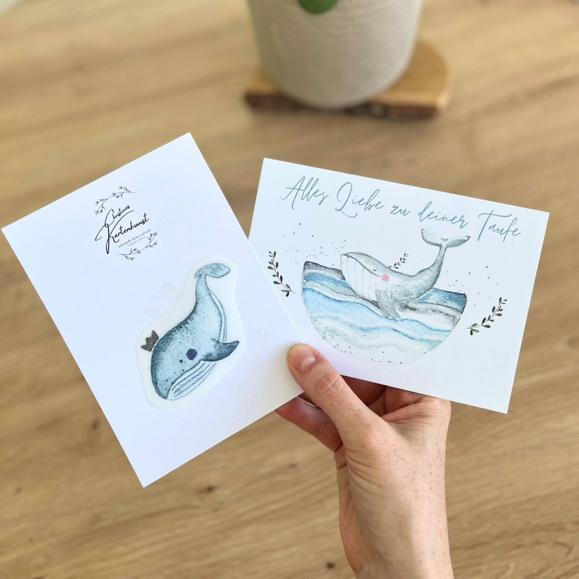Karte  Bügelbild Taufe Wal Christinas Kartenkunst