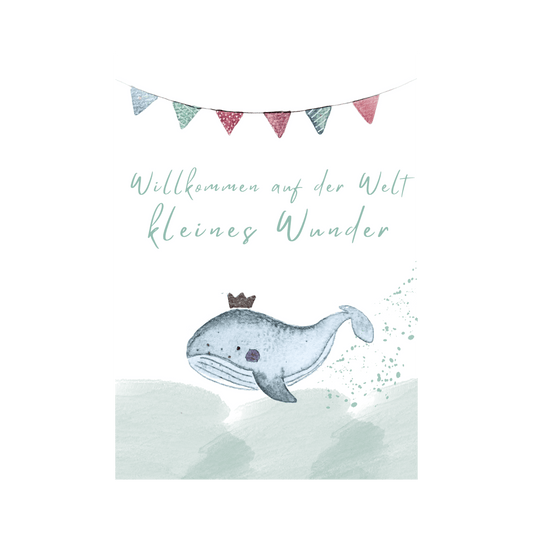 Karte zur Geburt: Wal Willkommen auf der Welt, kleines Wunder Christinas Kartenkunst