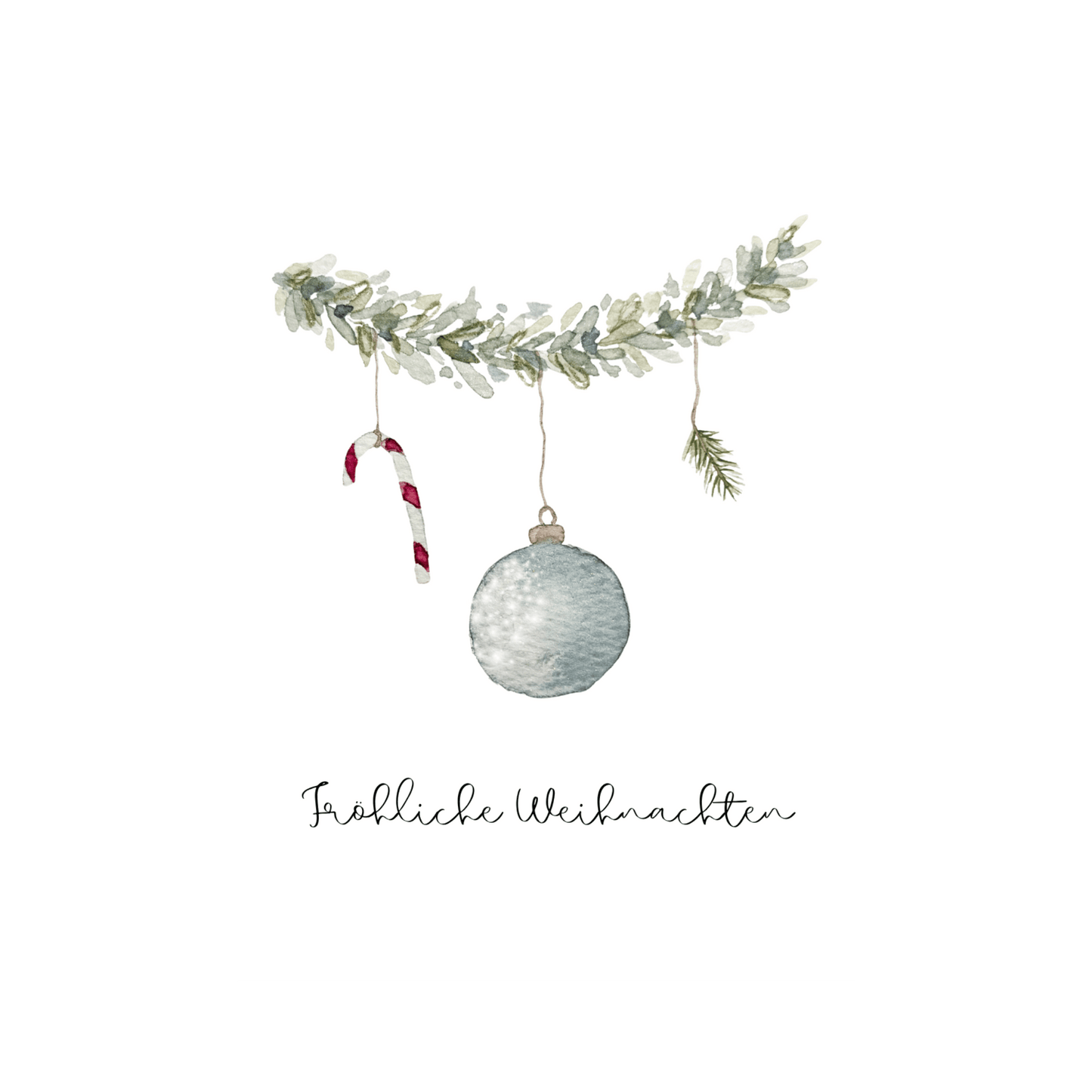 Weihnachtskarte "Fröhliche Weihnachten", Zuckerstange und Christbaumkugel Christinas Kartenkunst