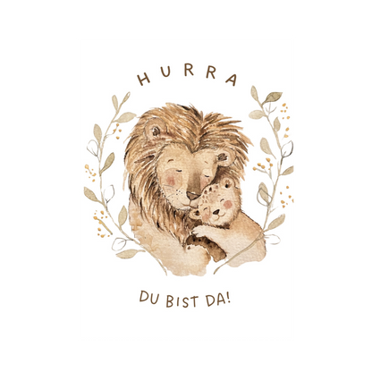 Grußkarte Löwe Hurra du bist da von Christinas Kartenkunst