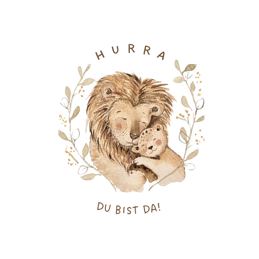 Grußkarte Löwe Hurra du bist da von Christinas Kartenkunst