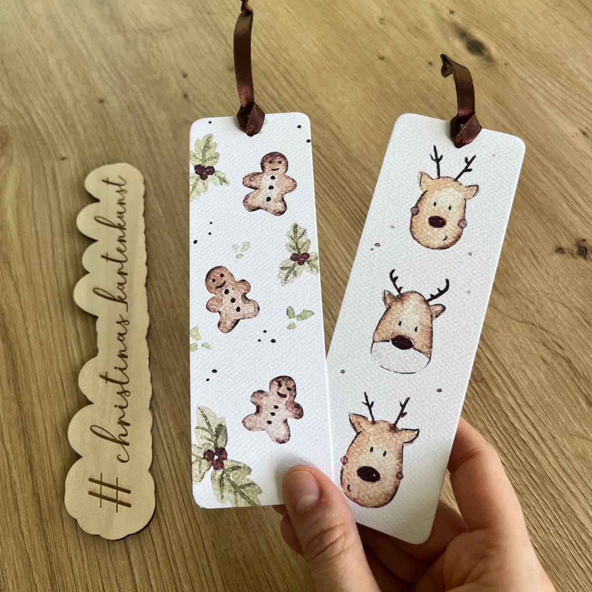 Lesezeichen Weihnachtsmotive Lebkuchen und Rentier von Christinas Kartenkunst