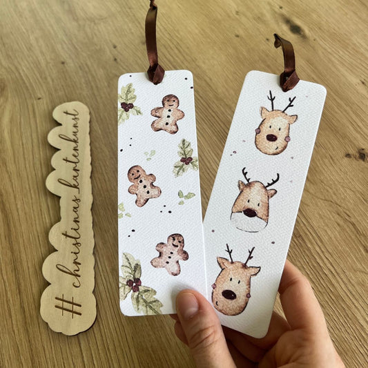 Lesezeichen Weihnachtsmotive Lebkuchen und Rentier von Christinas Kartenkunst