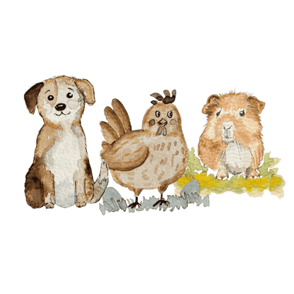 3er-Set Bügelbilder mit Hund, Henne, Meerschweinchen Christinas Kartenkunst