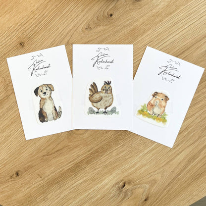3er-Set Bügelbilder mit Hund, Henne, Meerschweinchen Christinas Kartenkunst