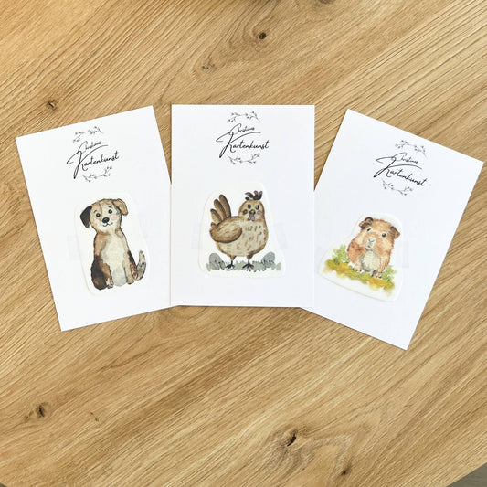 3er-Set Bügelbilder mit Hund, Henne, Meerschweinchen Christinas Kartenkunst