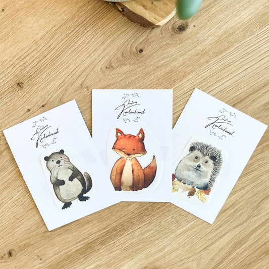 Bügelbild 3er Set Waldtiere Biber, Fuchs, Igel Christinas Kartenkunst