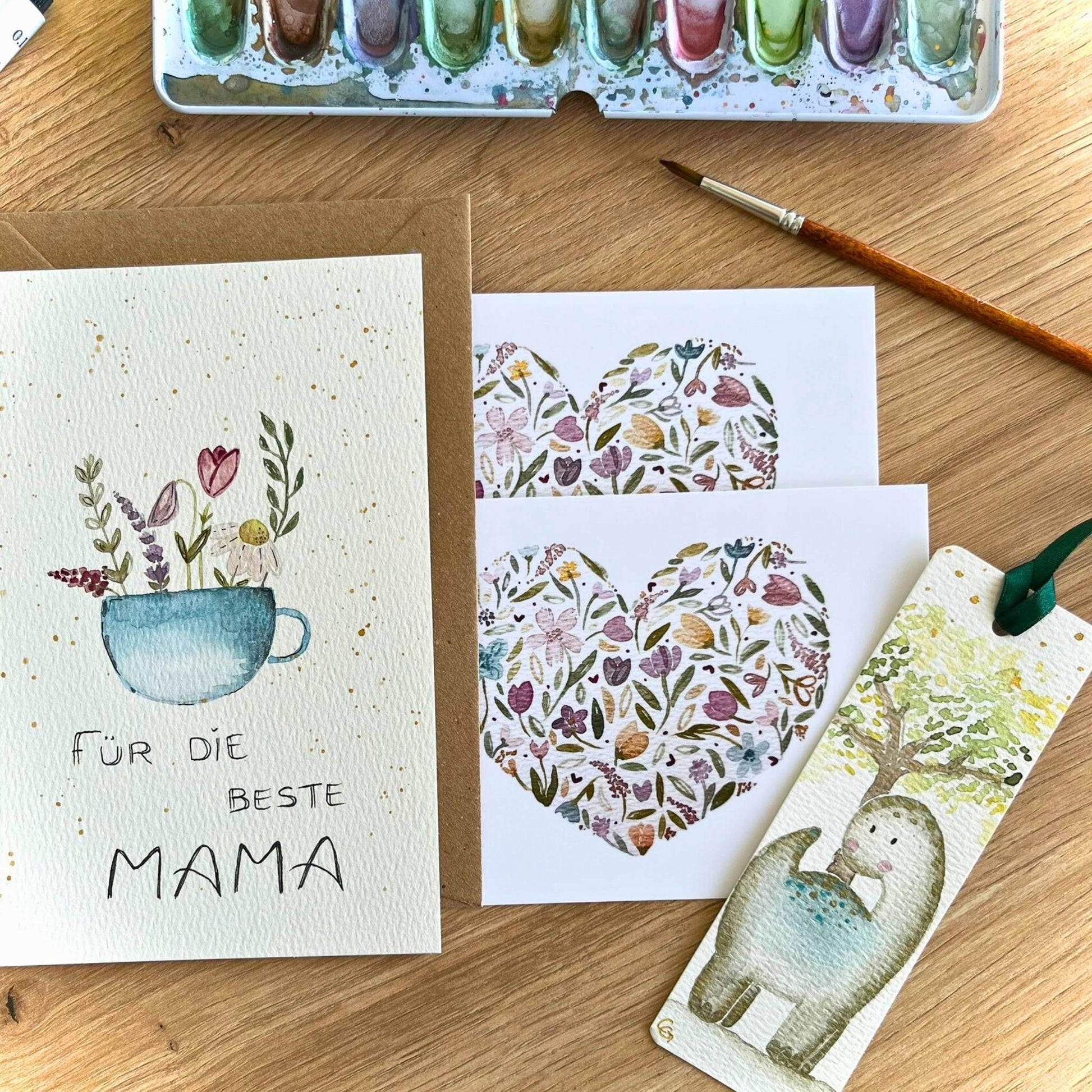 Karte Blütenherz rosa Christinas Kartenkunst