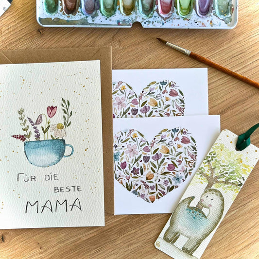 Karte Blütenherz rosa Christinas Kartenkunst