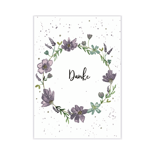 Karte Danke Kranz violett Christinas Kartenkunst