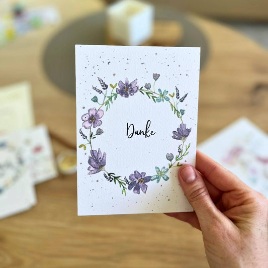 Karte Danke Kranz violett Christinas Kartenkunst