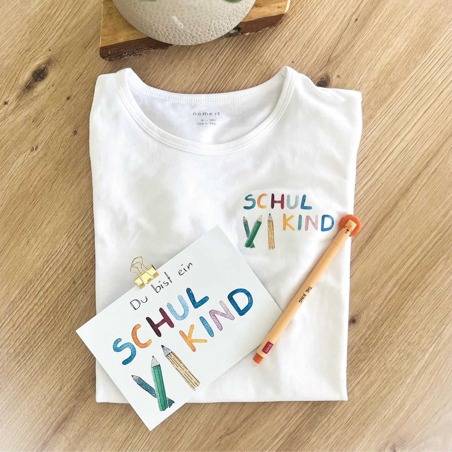 Karte Du bist ein Schulkind und Bügelbild auf T-Shirt Christinas Kartenkunst
