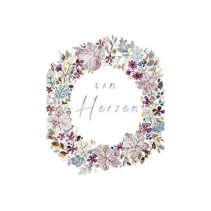 Grußkarte Von Herzen mit Blütenkranz Christinas Kartenkunst