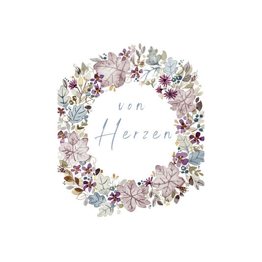 Grußkarte Von Herzen mit Blütenkranz Christinas Kartenkunst